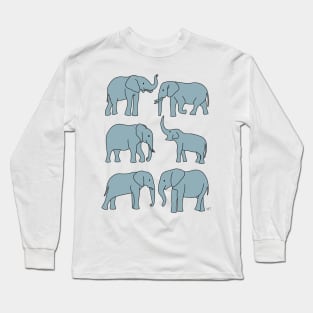 Elephants Line Art - Gray Blue Long Sleeve T-Shirt